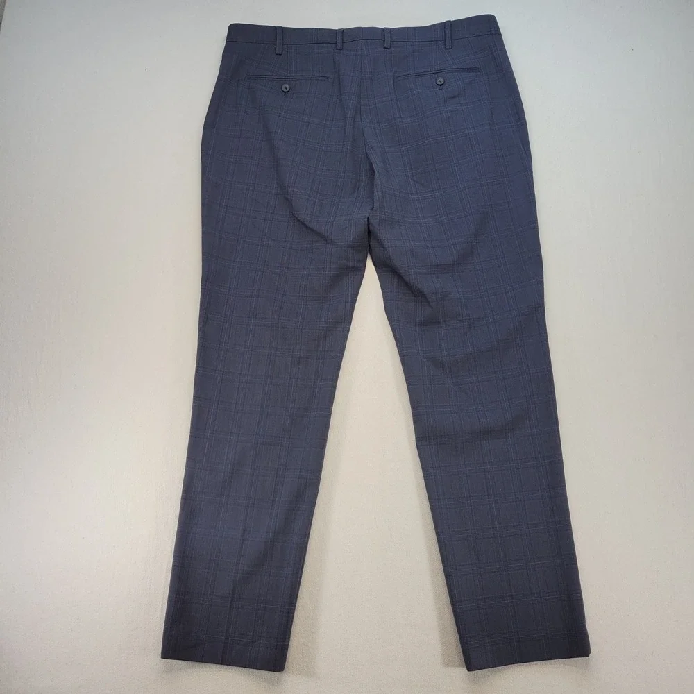 J.Crew Thompson Dress Pants Men 38x32 Blue Plaid Tapered Wool Blend Trouser